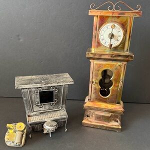 Share Berkeley Designs Metal Grandfather Clock Music Box Silver Tin Piano - READ